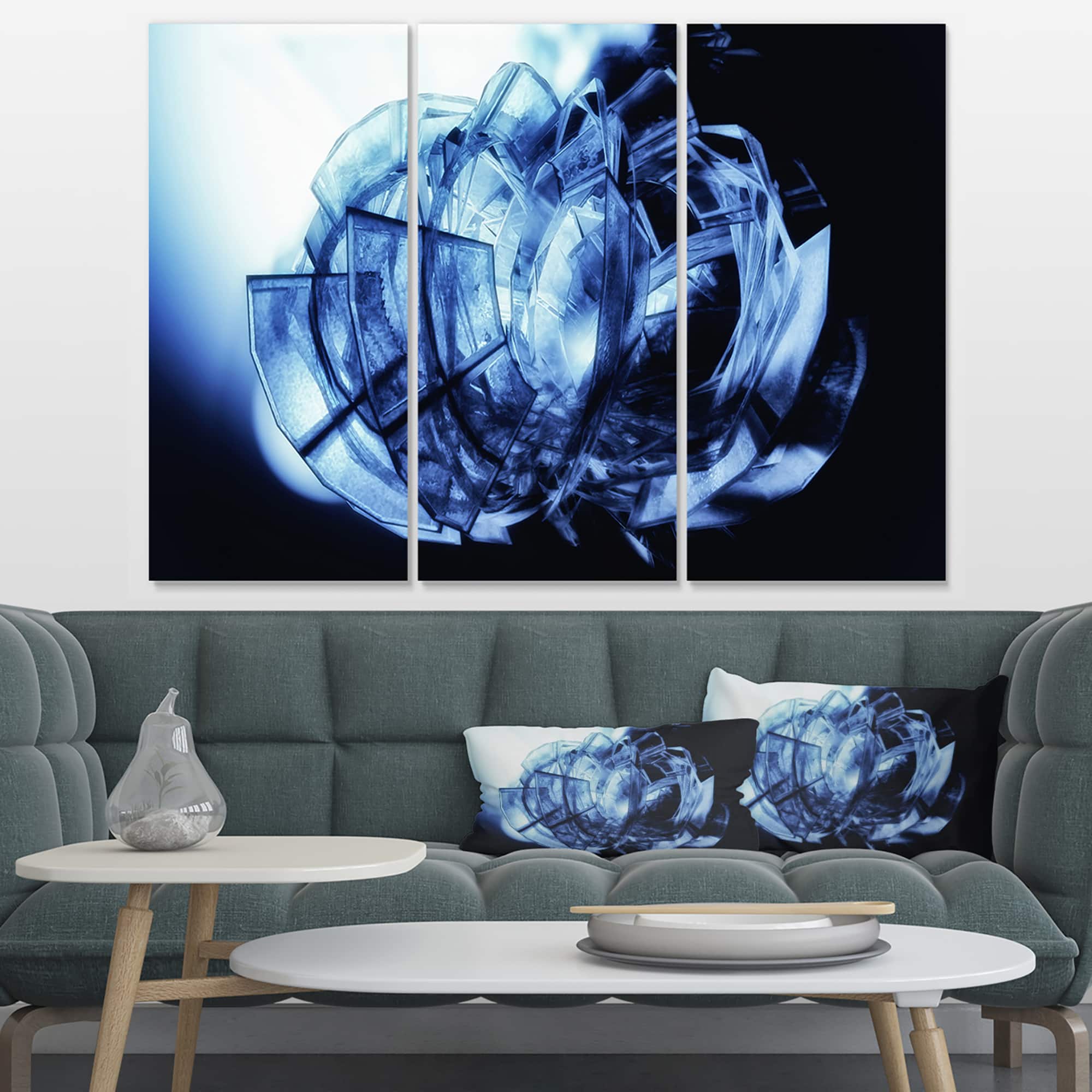 Designart - Fractal 3D Blue Glass Pattern - Abstract Canvas Art Print